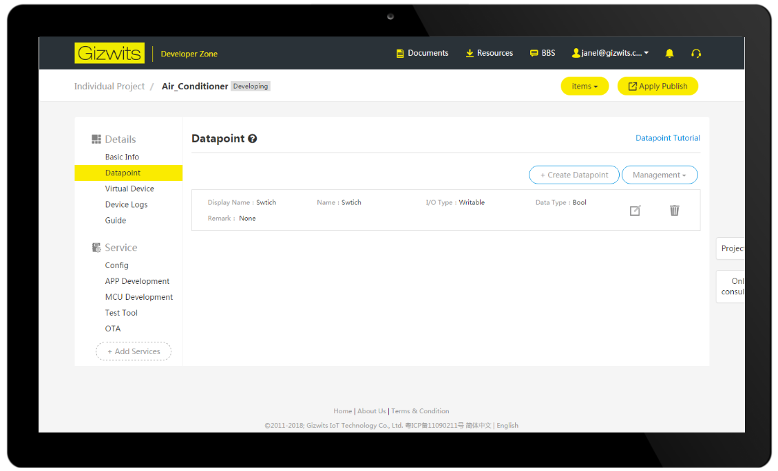 Create a product and define Data Points